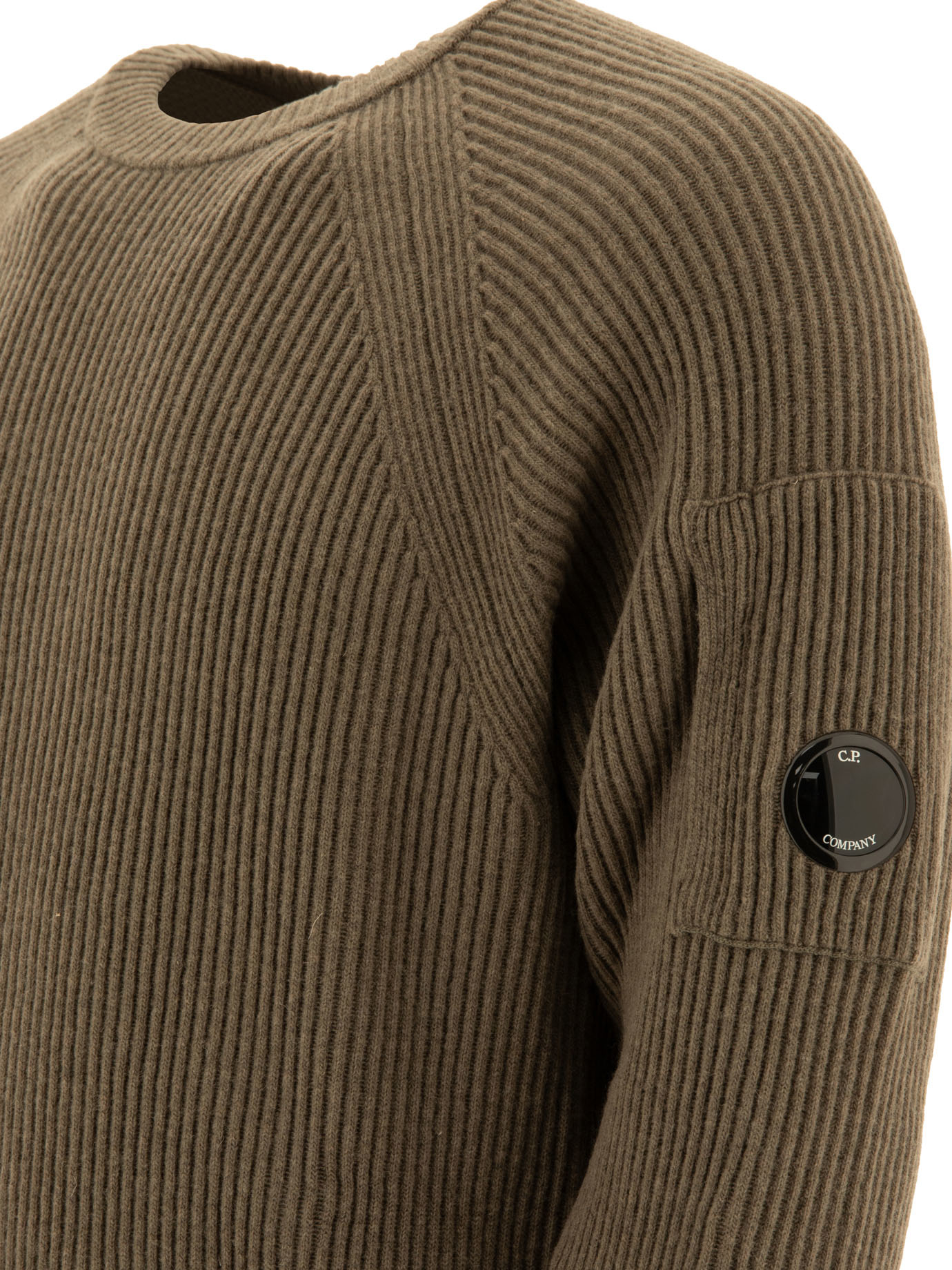 C.P. COMPANY Brown Lens-detail ribbed sweater